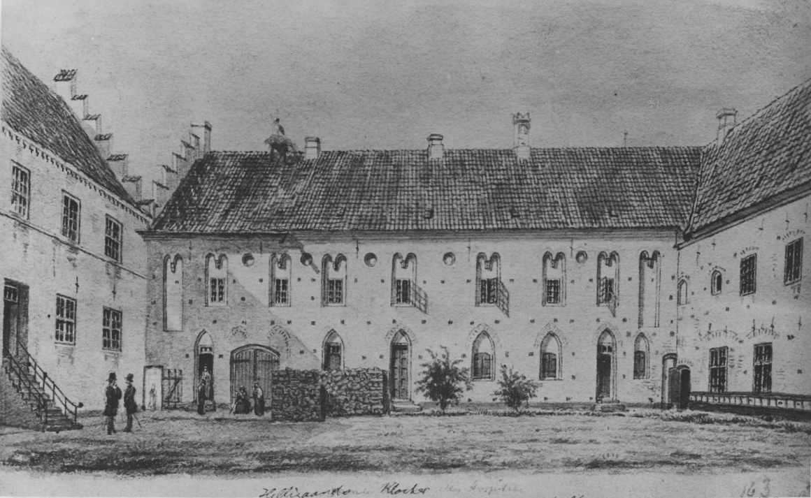 Aalborg Hospital set mod Nordfløjen på Niels Ostenfeldts tid. Tegning 1859.